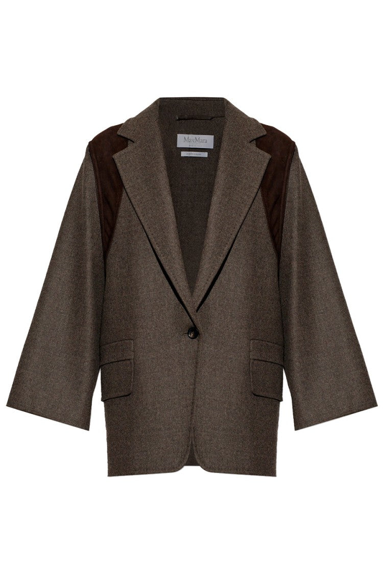 Max Mara Taupe Mxsfenice Contrast-Shoulder Virgin Wool Blazer
