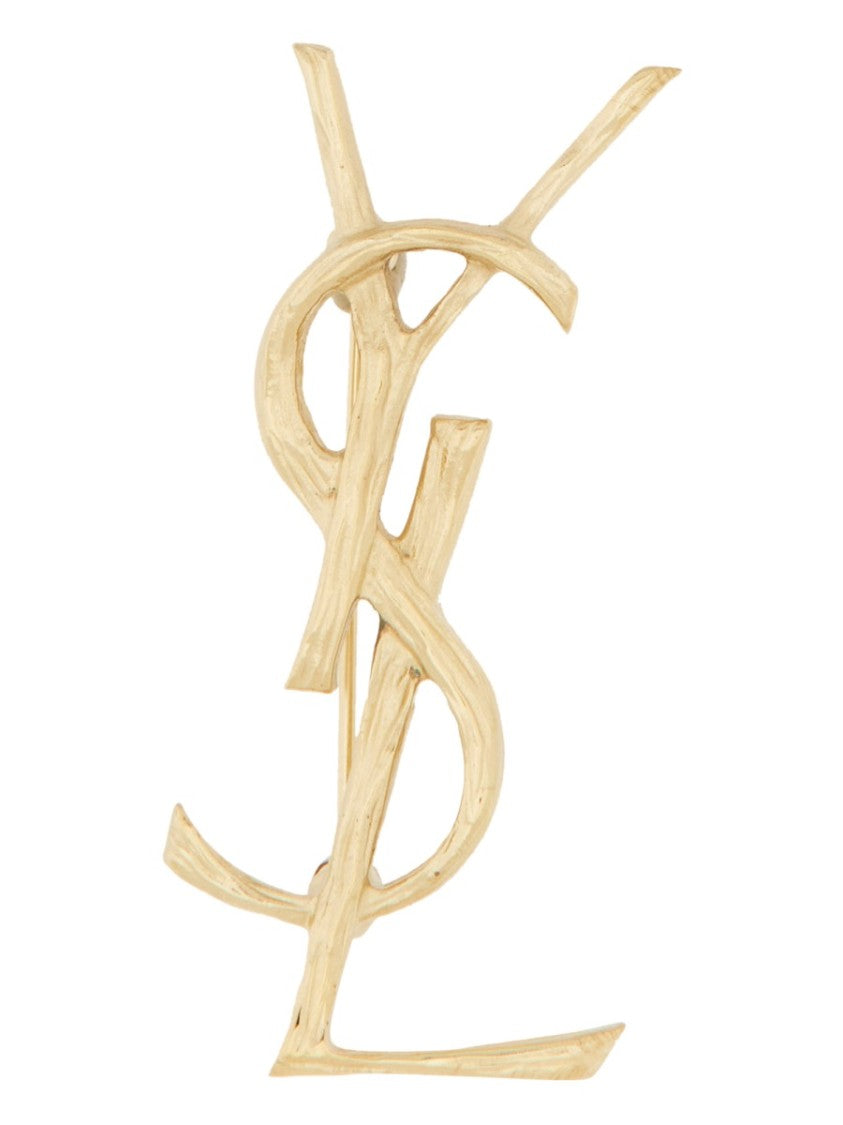 Saint Laurent Intertwined Monogram Brass Brooch