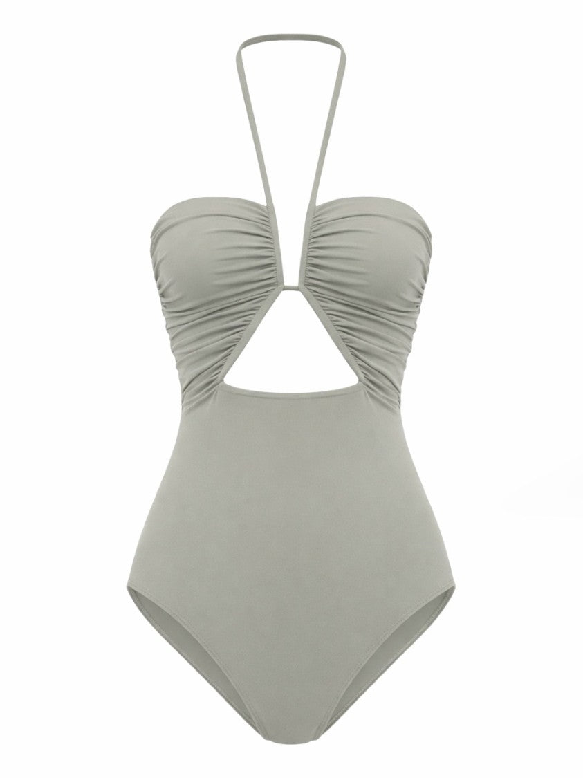 Rick Owens Neutrals Halter Neck Ruched Swimsuit