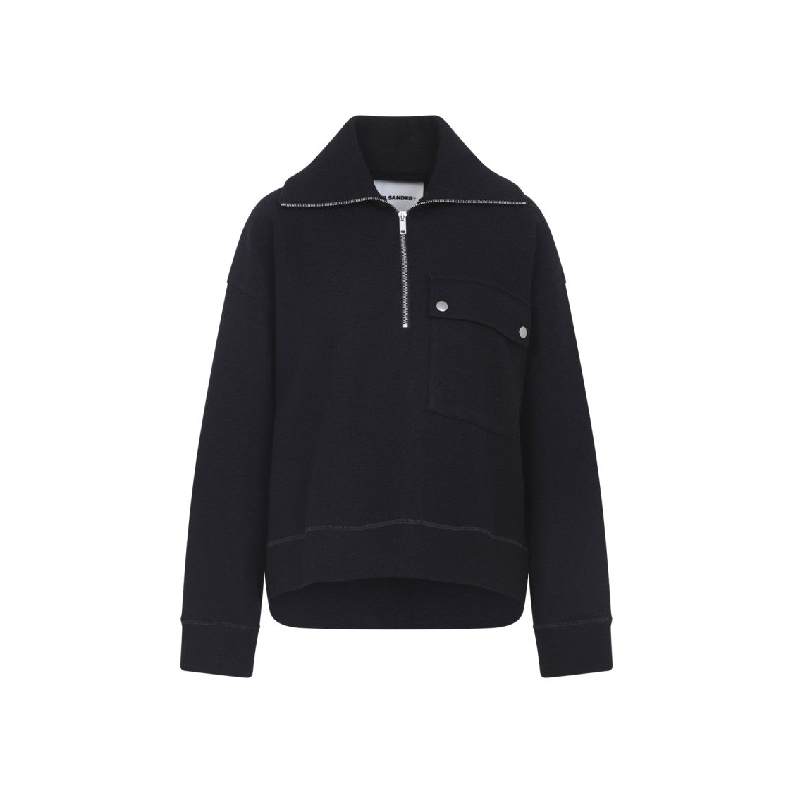 Jil Sander Half-Zip Black Wool Blend Sweatshirt