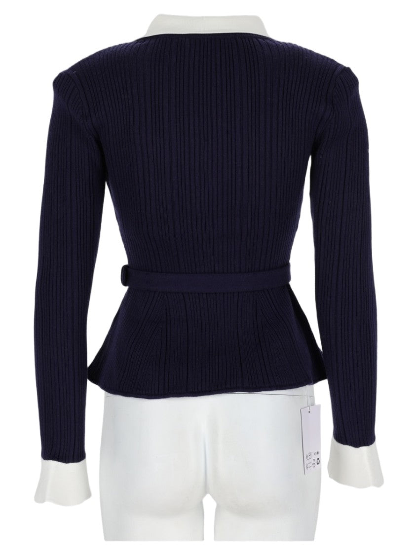 Self-Portrait Ribbed Knit Sweater With Peplum Hem And Pearl Embellishments