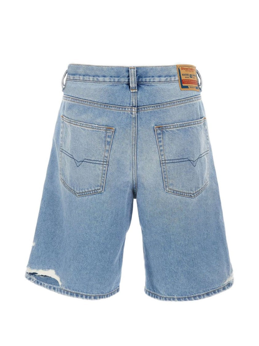 Diesel Light Blue Cotton Distressed Denim Shorts