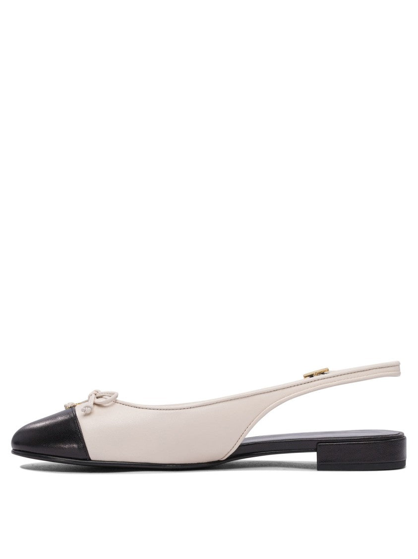 Tory Burch Slingback Heeled Shoes With Cap Toe And Bow Detail