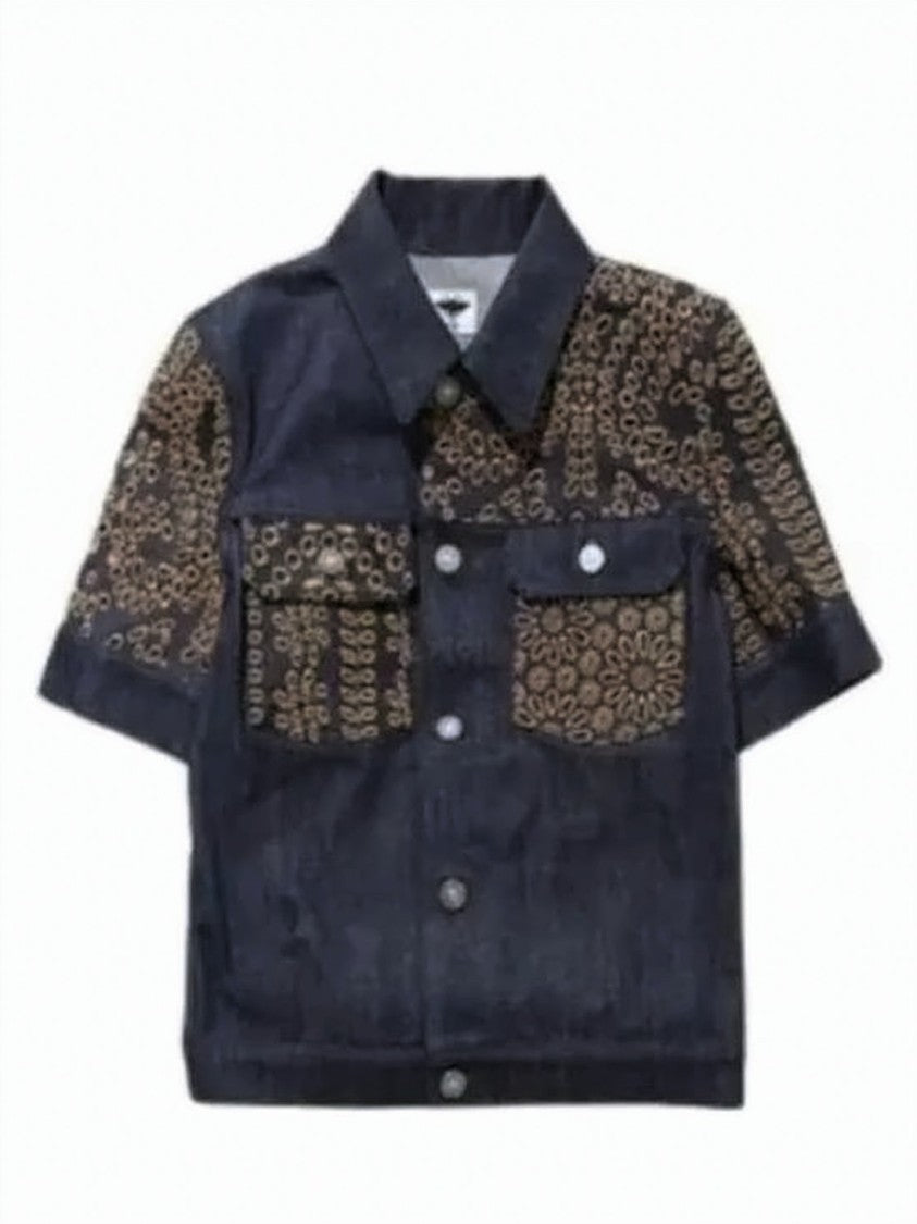 Dior Short-Sleeved Denim Jacket With Intricate Brown Detailing