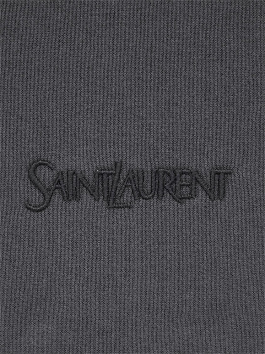 Saint Laurent Cropped Grey Hoodie With Drawstring And Tonal Embroidery