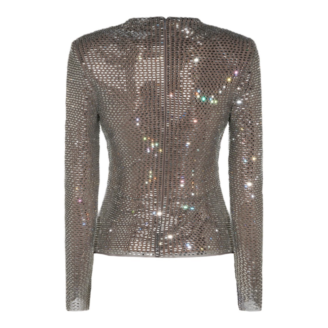 Self-Portrait Fitted Long-Sleeved Top With Deep V-Neckline And Reflective Sequins