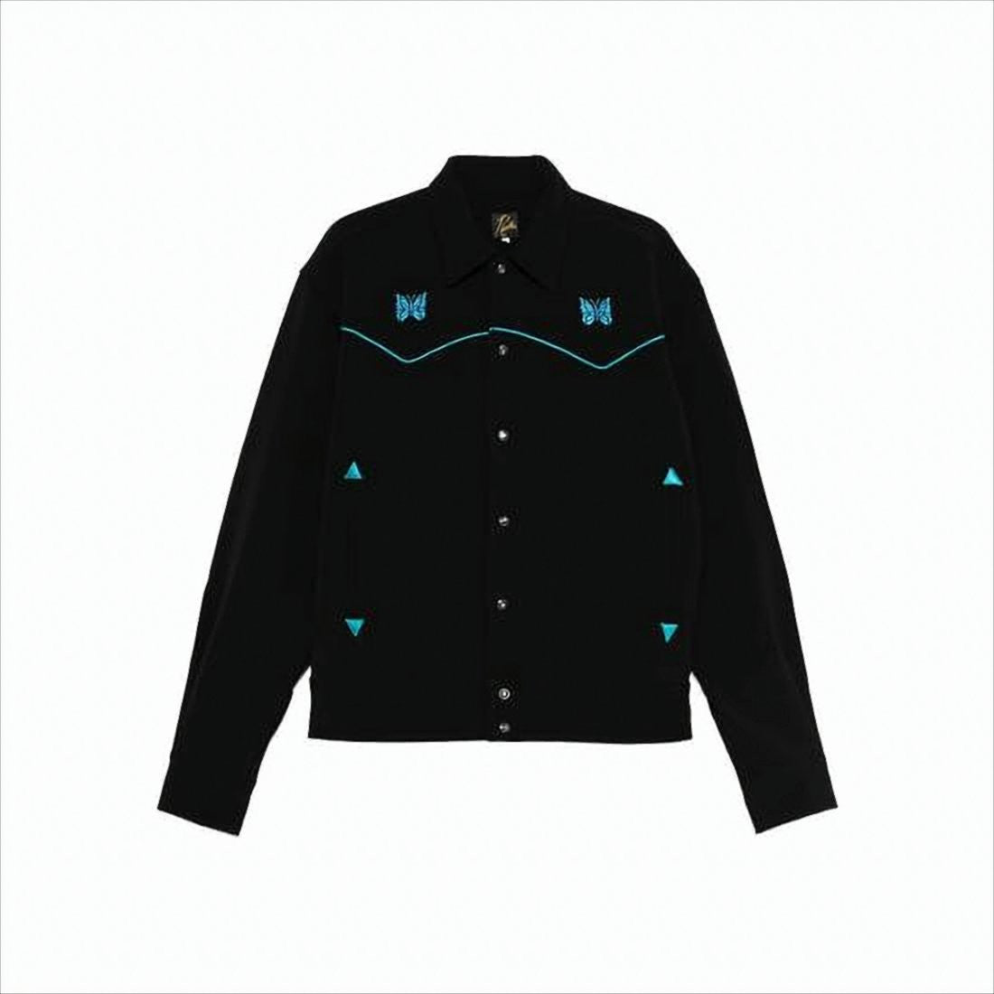 Needles Embroidered Black Jacket With Turquoise Butterfly Motifs