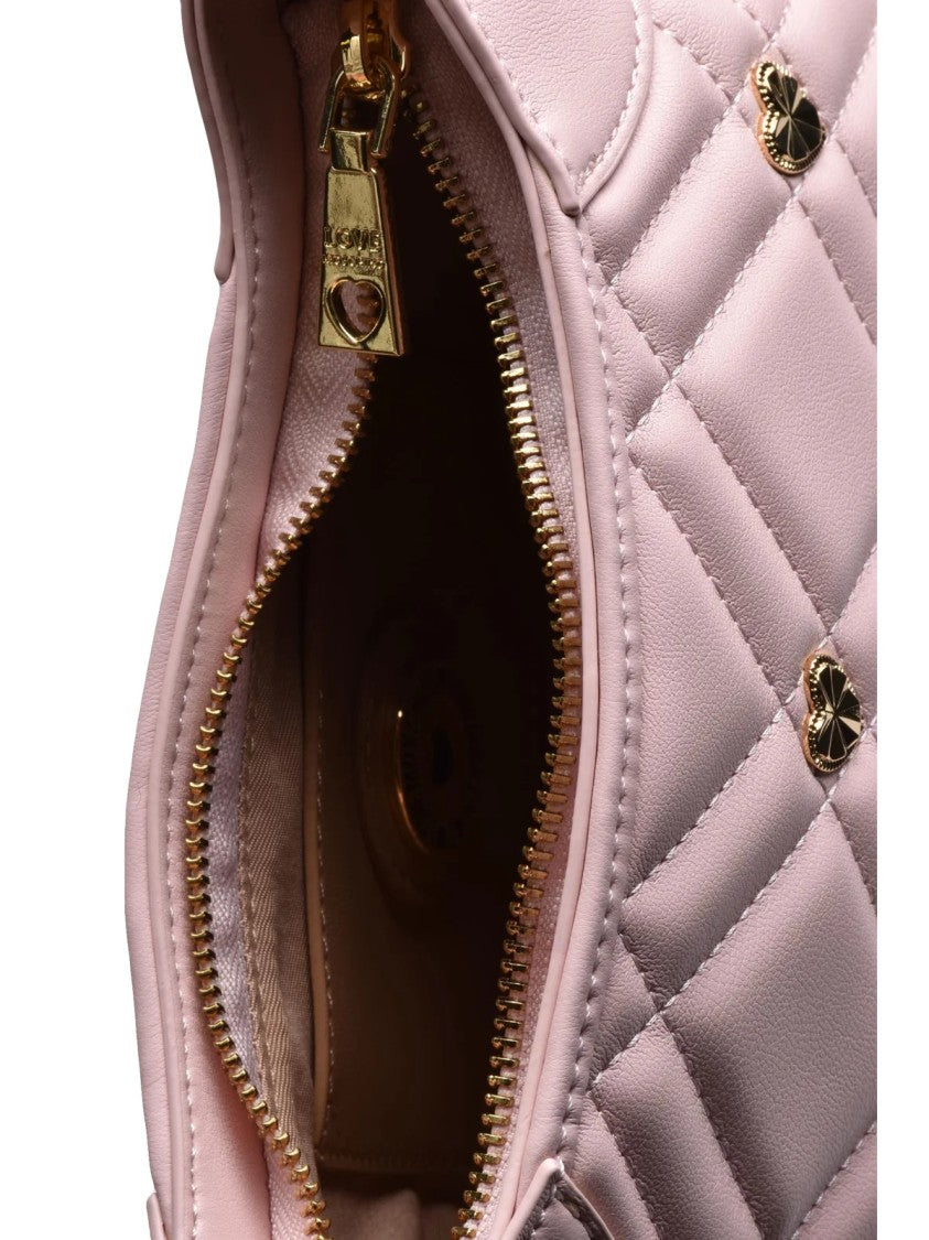 Love Moschino Quilted Pink Crossbody Bag With Chain And Decorative Heart Studs
