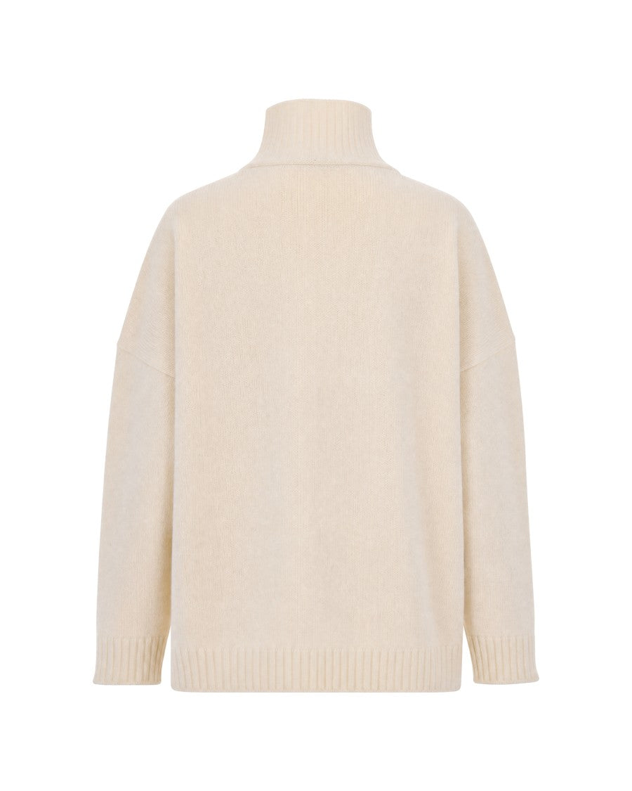 Max Mara Cream Virgin Wool High-Neck Sweater