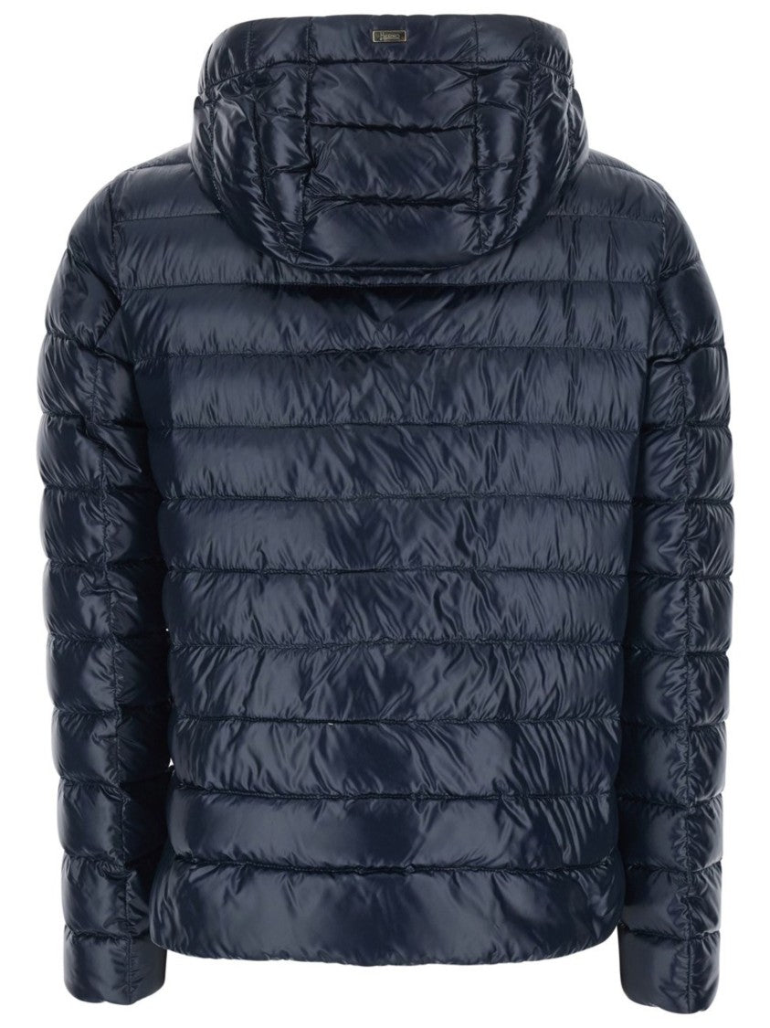 Herno Glossy Blue Maxi Grosgrain Drawstring Down Jacket