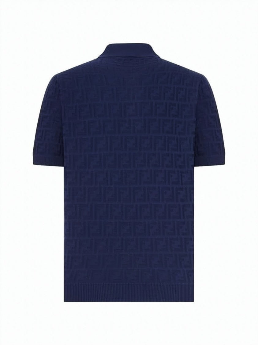 Fendi Textured Blue Polo Shirt With Classic Collar