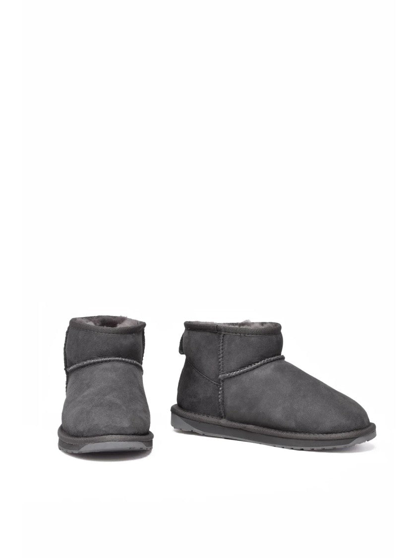 Emu Australia Grey Leather Fur Stinger Micro Ankle Boots
