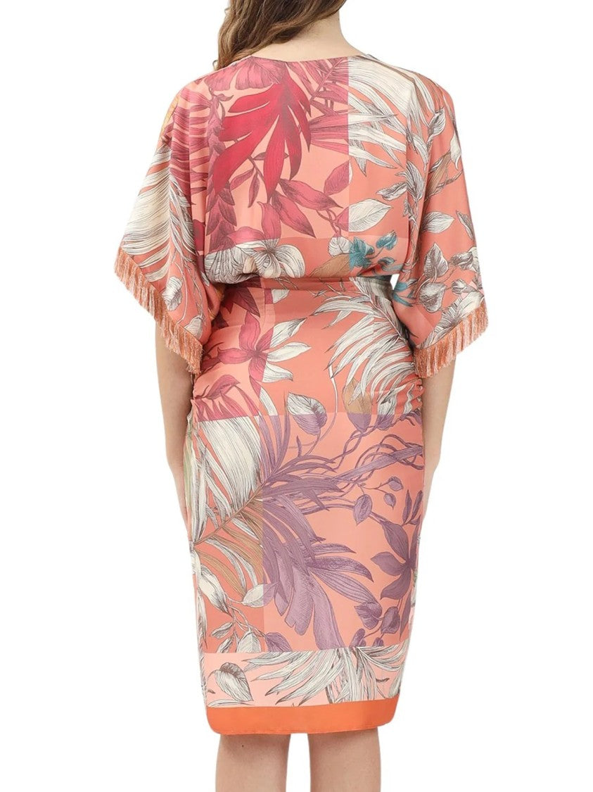 Simona Corsellini Midi Dress With Botanical Print And Kimono Sleeves