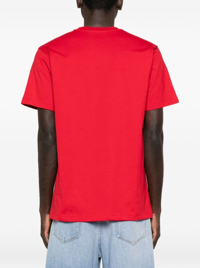 Moschino Red Wreath Design Graphic Silk T-Shirt