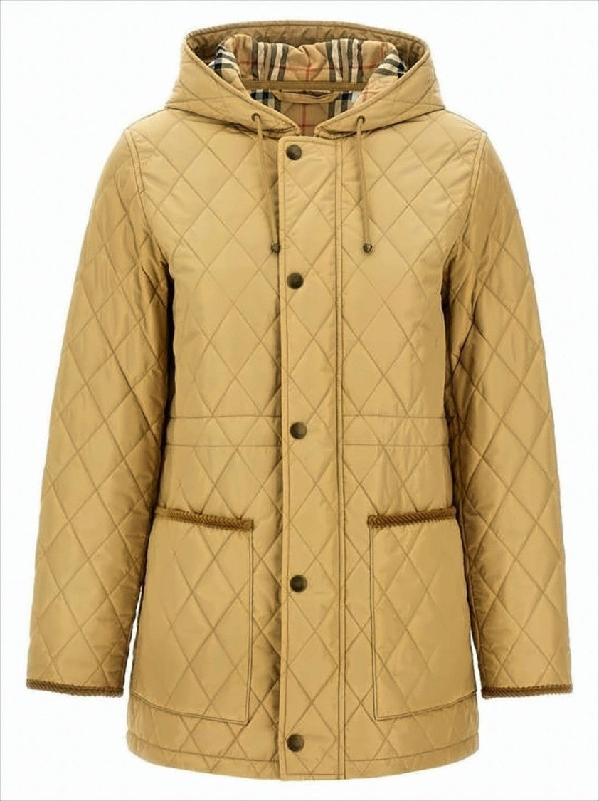 Burberry Diamond-Patterned Quilted Jacket With Checkered Hood