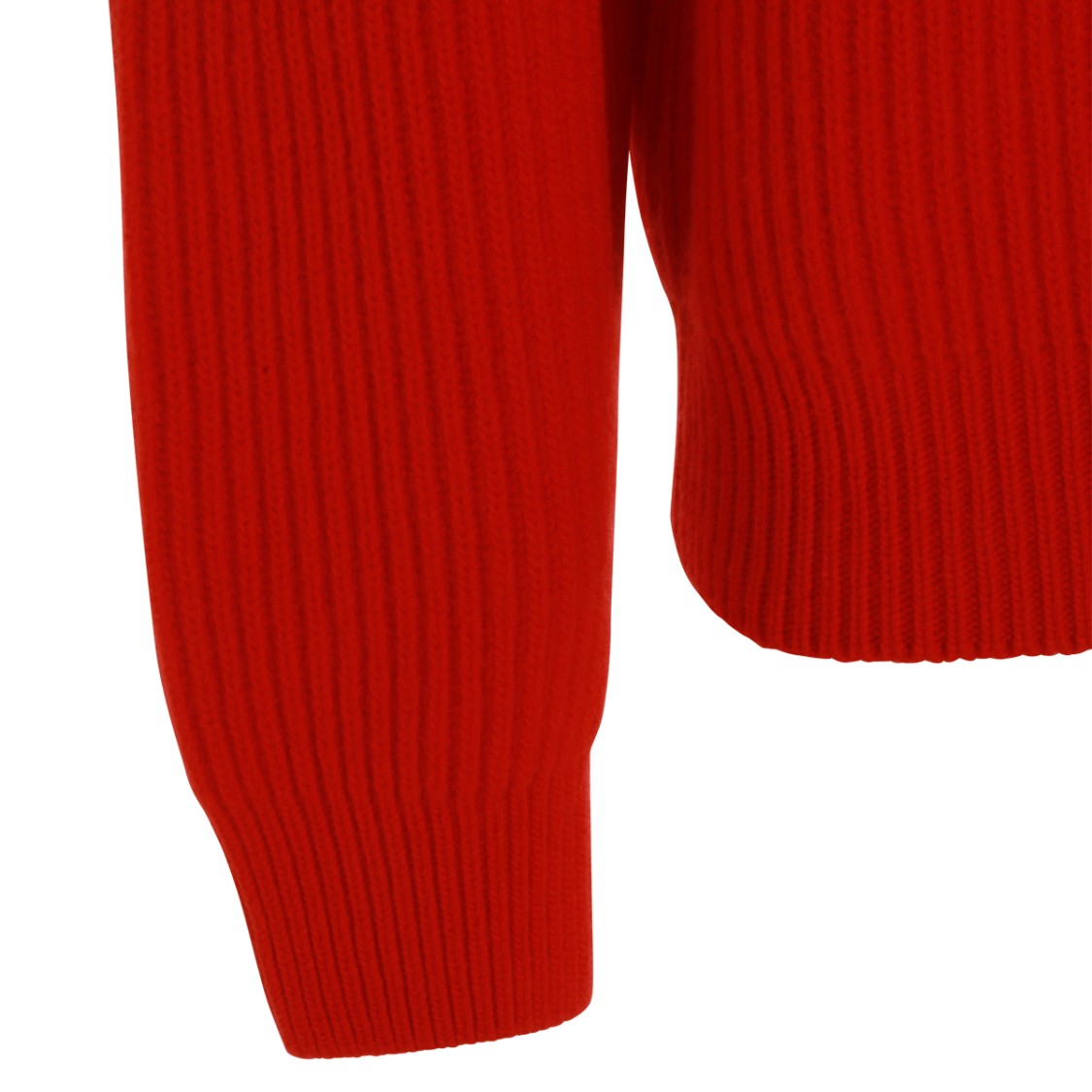 Jil Sander Red Wool Knit Sweater With High Zipped Collar And Ribbed Details