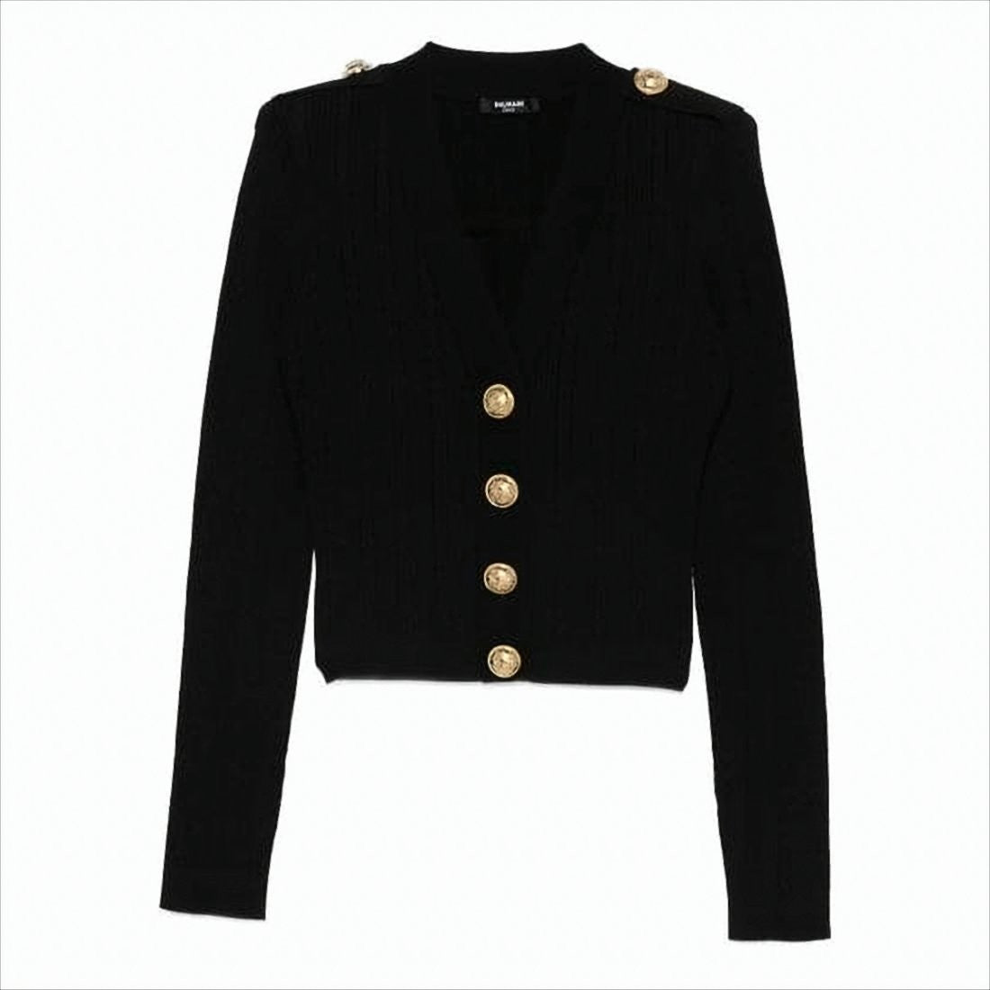 Balmain Fitted Ribbed Knit Cardigan With Structured Shoulders