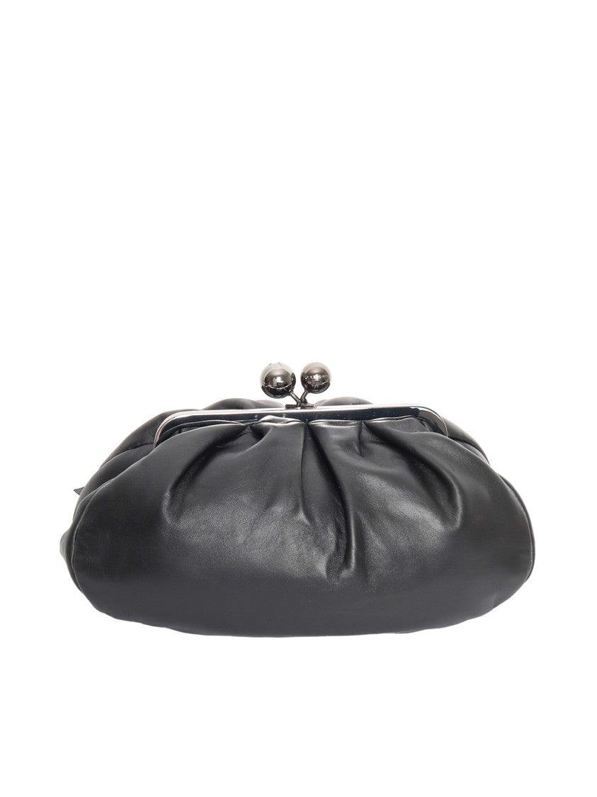 Max Mara Black Cubico Gathered Ruched Leather Clutch