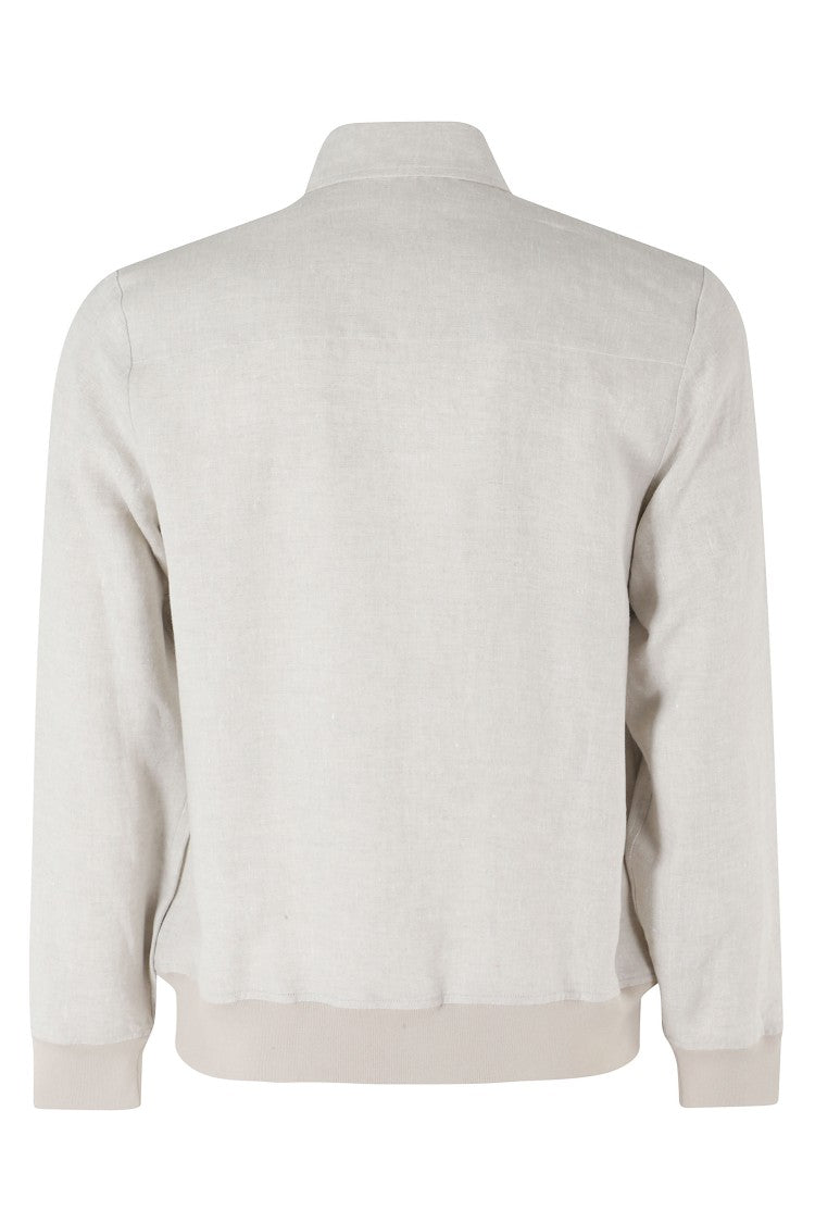 Gran Sasso Ecru Zipped Elasticized Cuff Linen-Blend Jacket