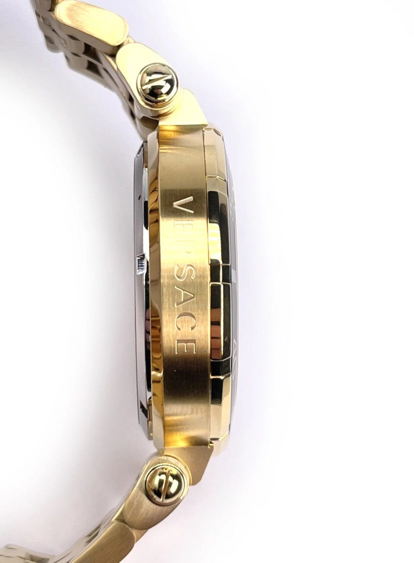 Versace Greca Chrono 45Mm Steel Watch With Gold-Tone Accents
