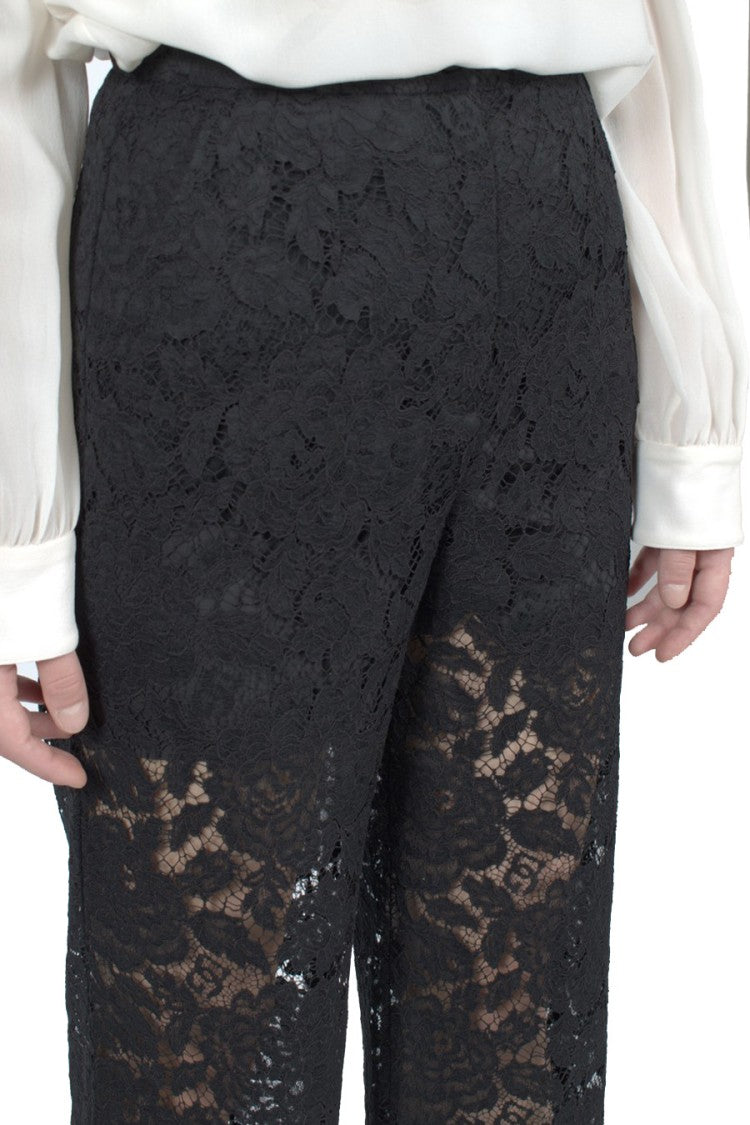Dolce & Gabbana Black Viscose-Cotton Lace Wide-Leg Trousers