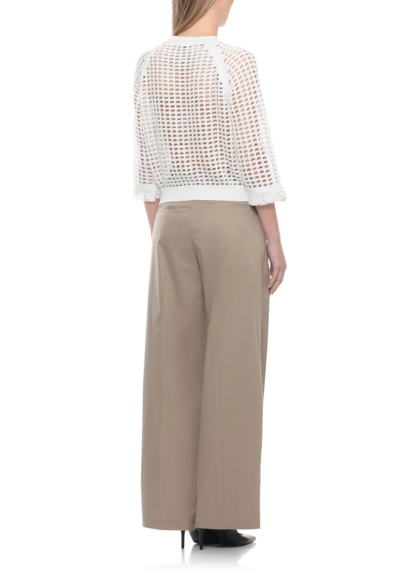Peserico Ivory Cotton Sequin Perforated Sweater