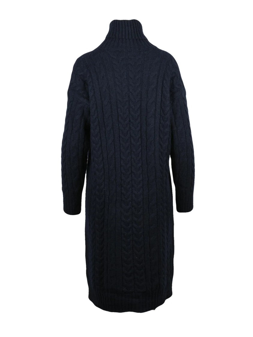 Peserico Easy Blue High-Neck Cable-Knit Merino-Cashmere Midi Dress