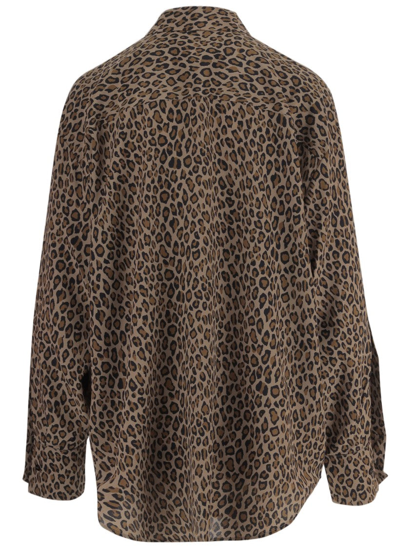 Sa Su Phi Animal Print Bow Collar Silk Shirt