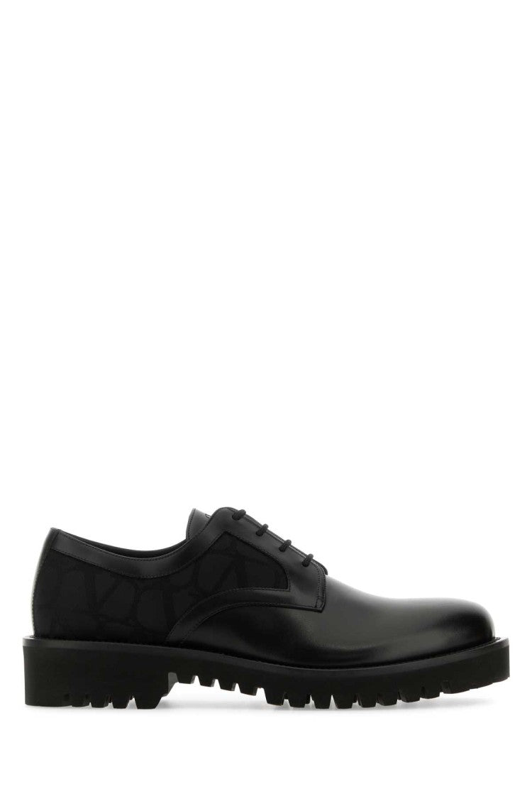 Valentino Garavani Black Leather And Tolie Iconographe Lace-Up Shoes