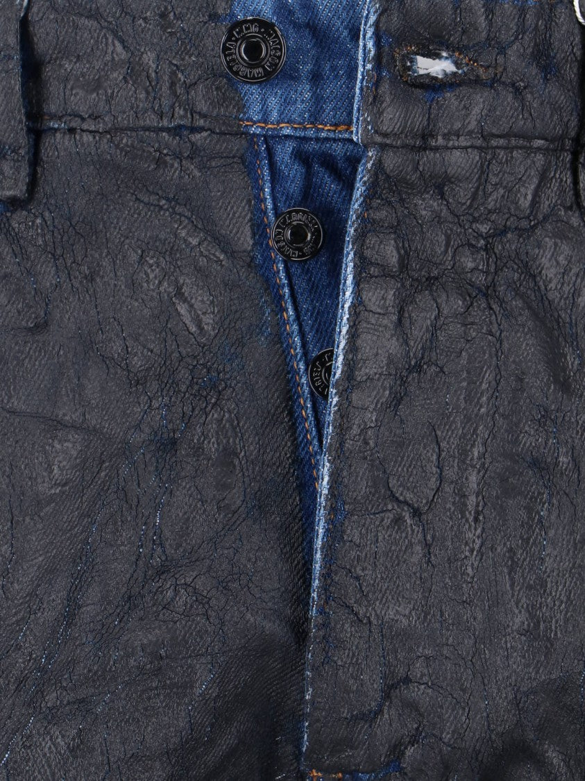 Mm6 By Maison Margiela Textured Black Denim Jeans With Classic Five-Pocket Design