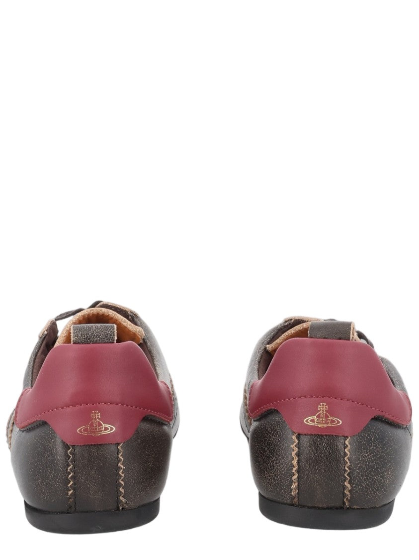 Vivienne Westwood Textured Black Sneakers With Burgundy Accents And Gold Emblem