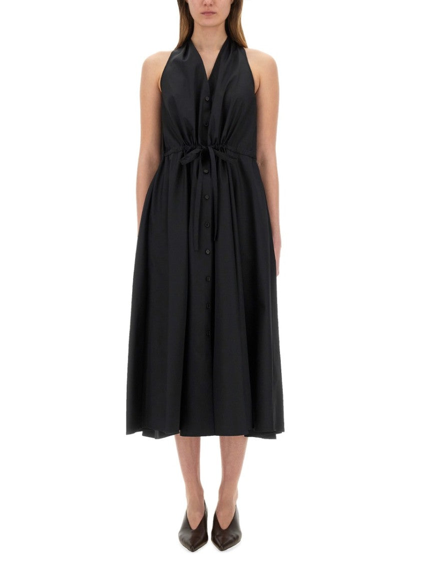 Aspesi Sleeveless Black Poplin Midi Dress