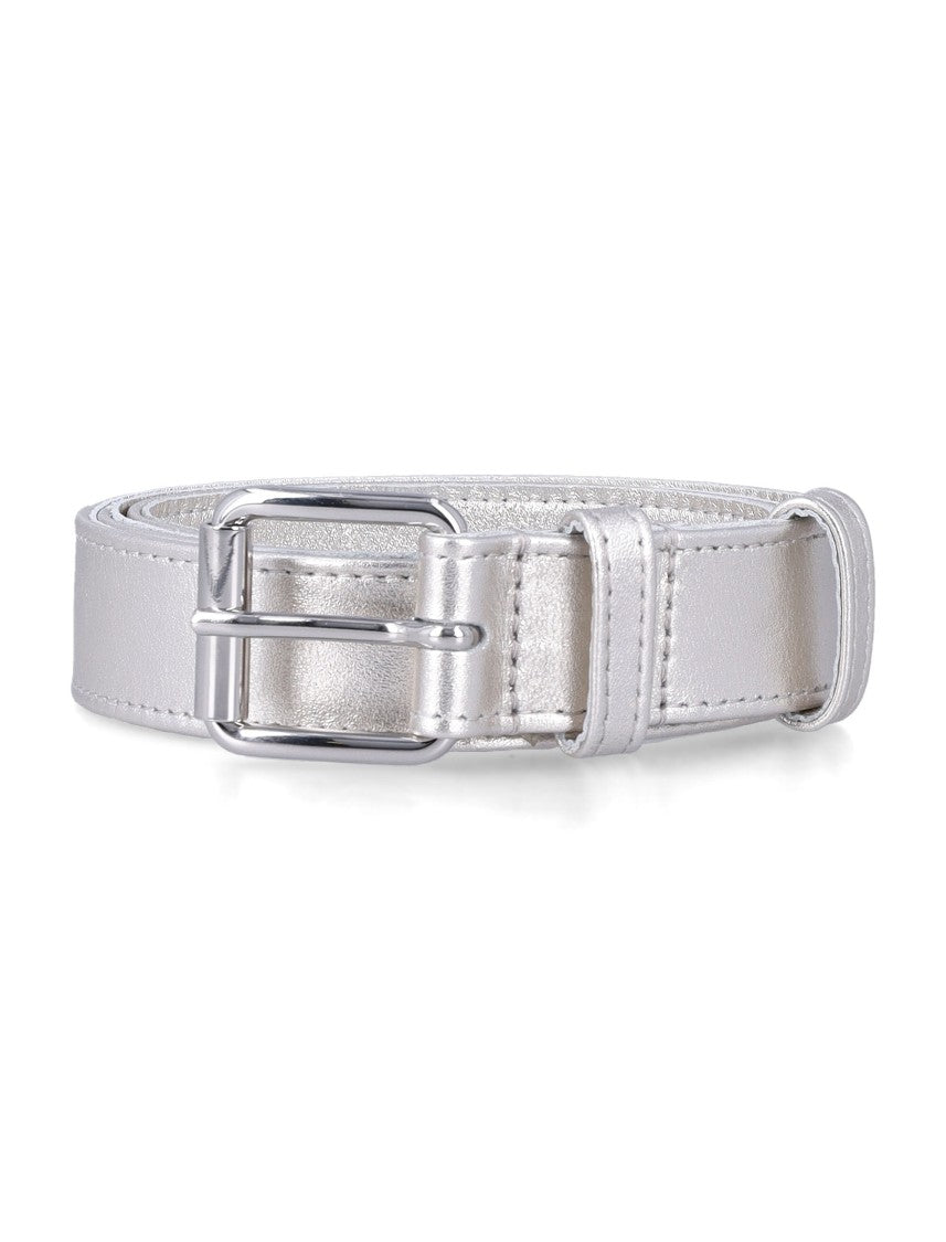 Comme Des Garçons Reflective Finish Metallic Leather Belt With Square Buckle