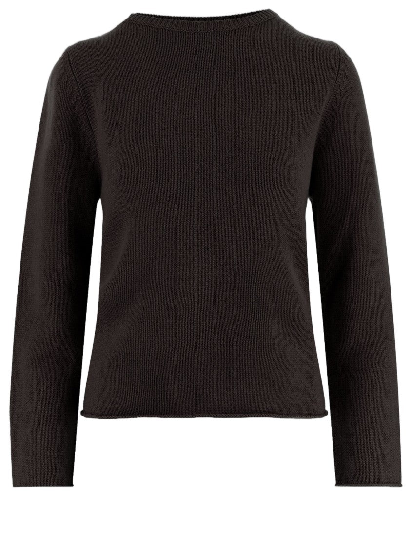Allude Dark Brown Patterned Knit Crewneck Cashmere Sweater