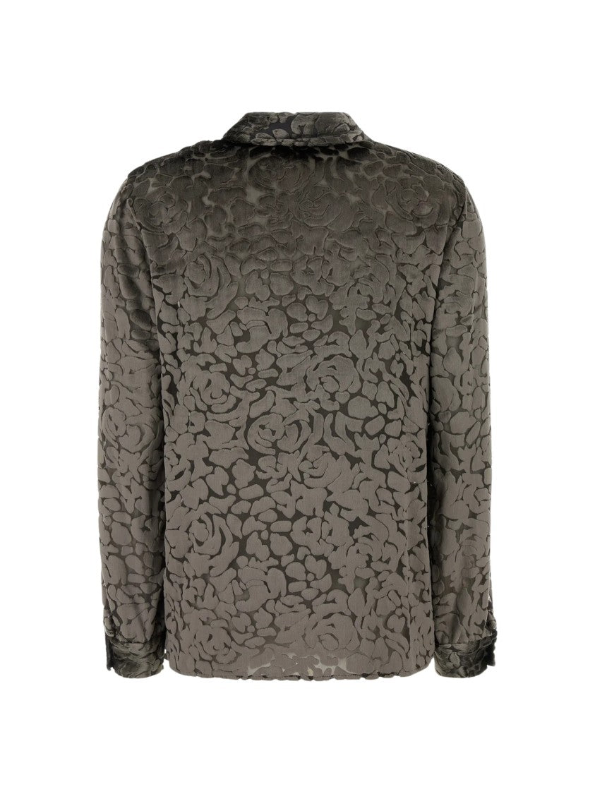 Alberta Ferretti Floral Jacquard Gold Button Viscose Blouse