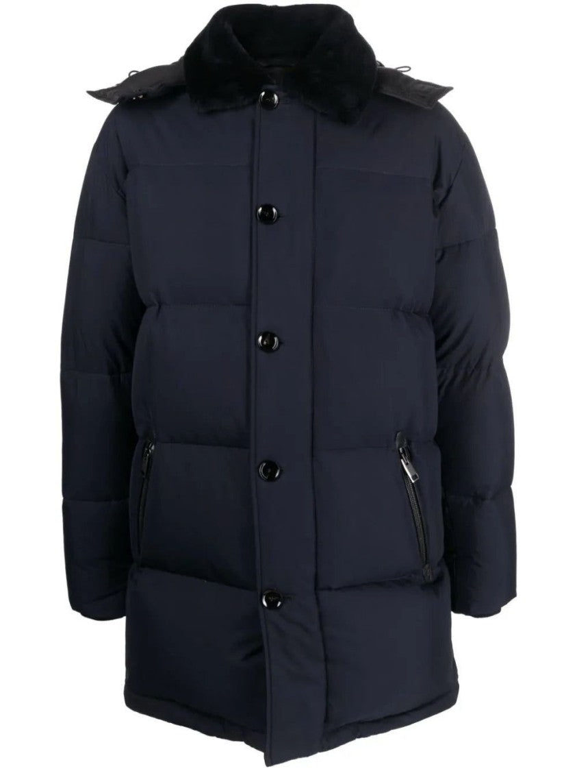 Brioni Classic Blue Puffer Jacket With Quilted Detailing