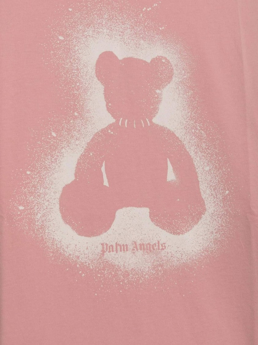Palm Angels Pink Loose-Fit Spray Bear Cotton T-Shirt