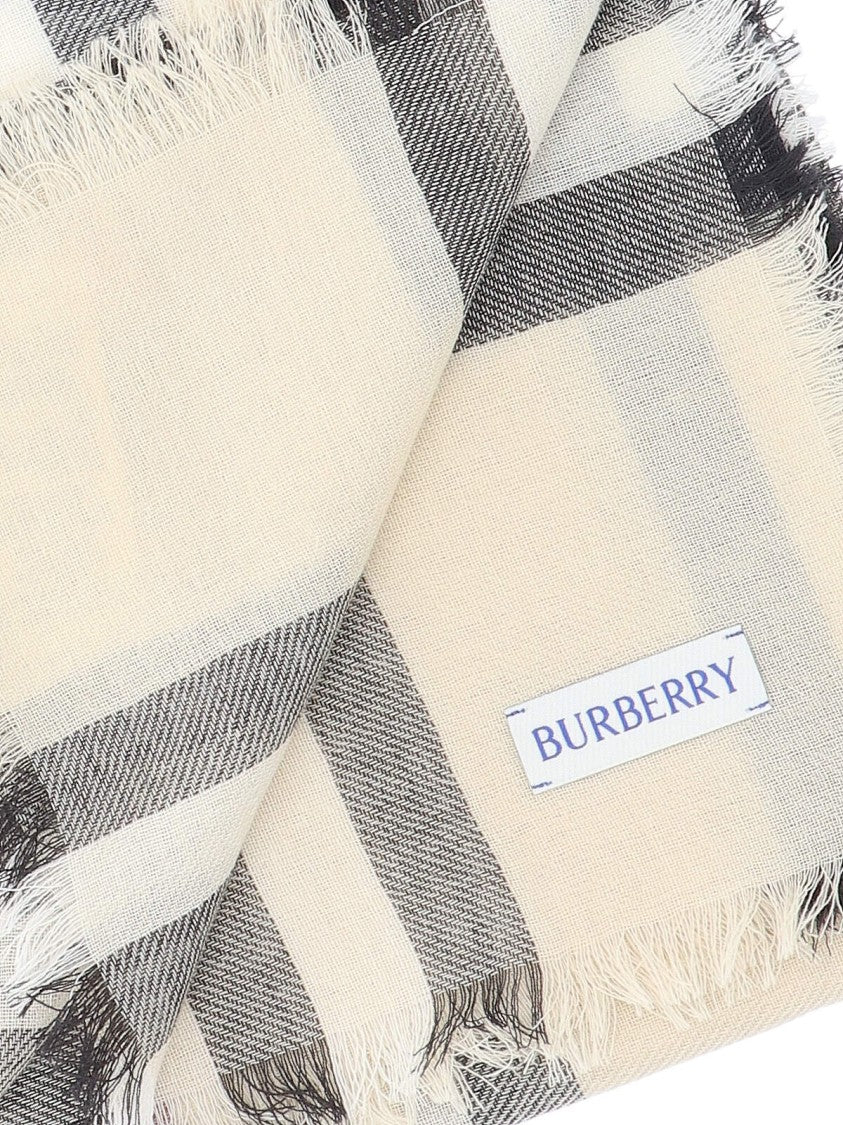 Burberry "Check" Wool Scarf – Cream