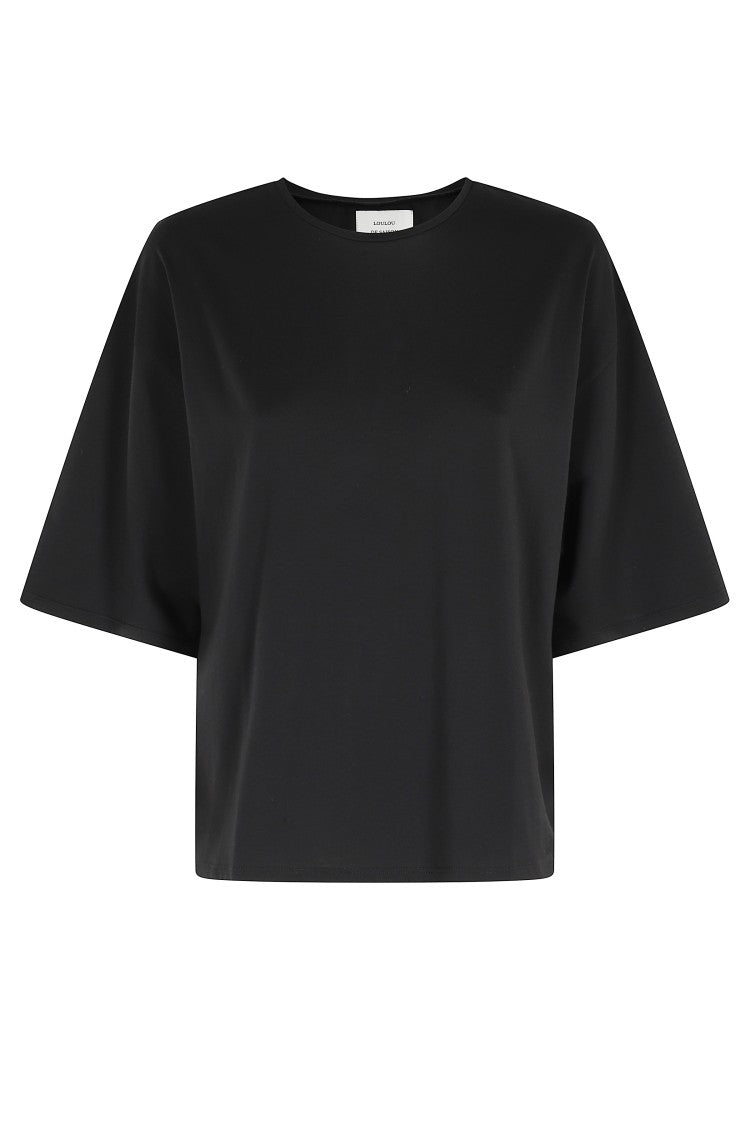 Loulou De Saison Black Osis Boxy Ribbed Crewneck Cotton T-Shirt