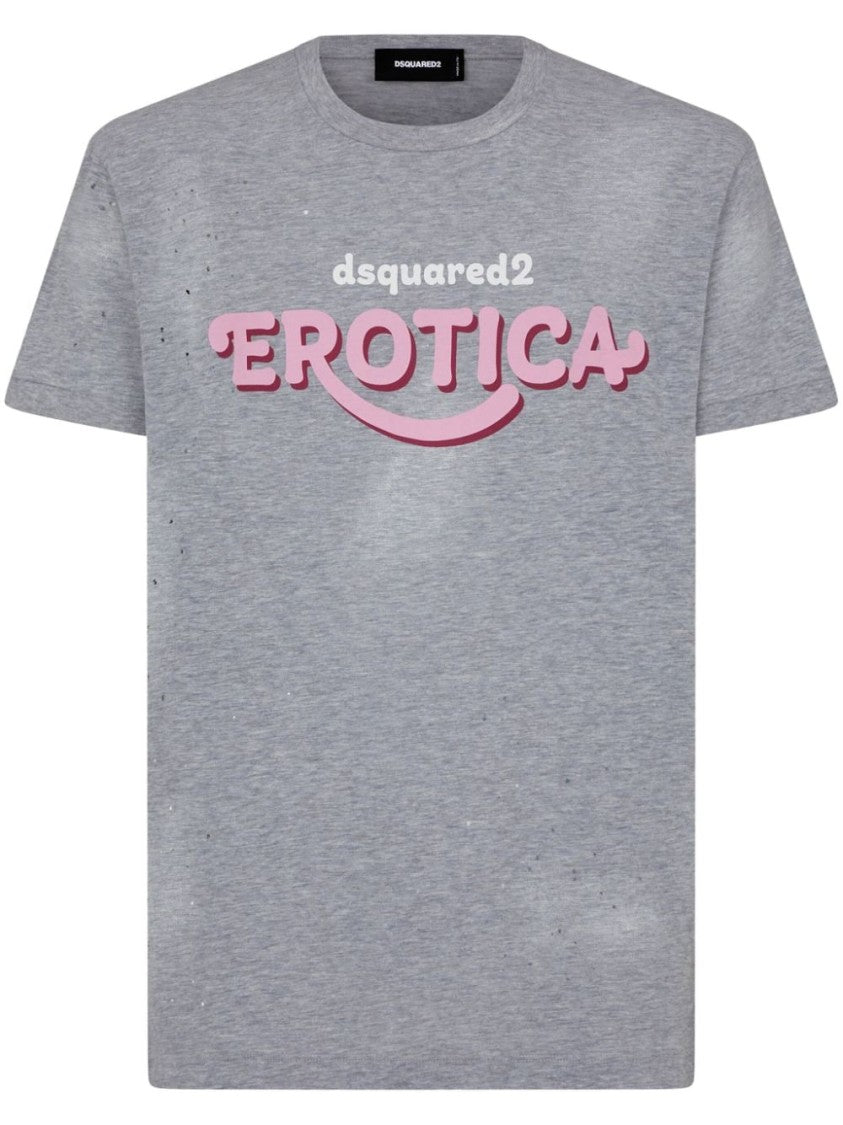 Dsquared2 Distressed Grey Cotton Jersey T-Shirt