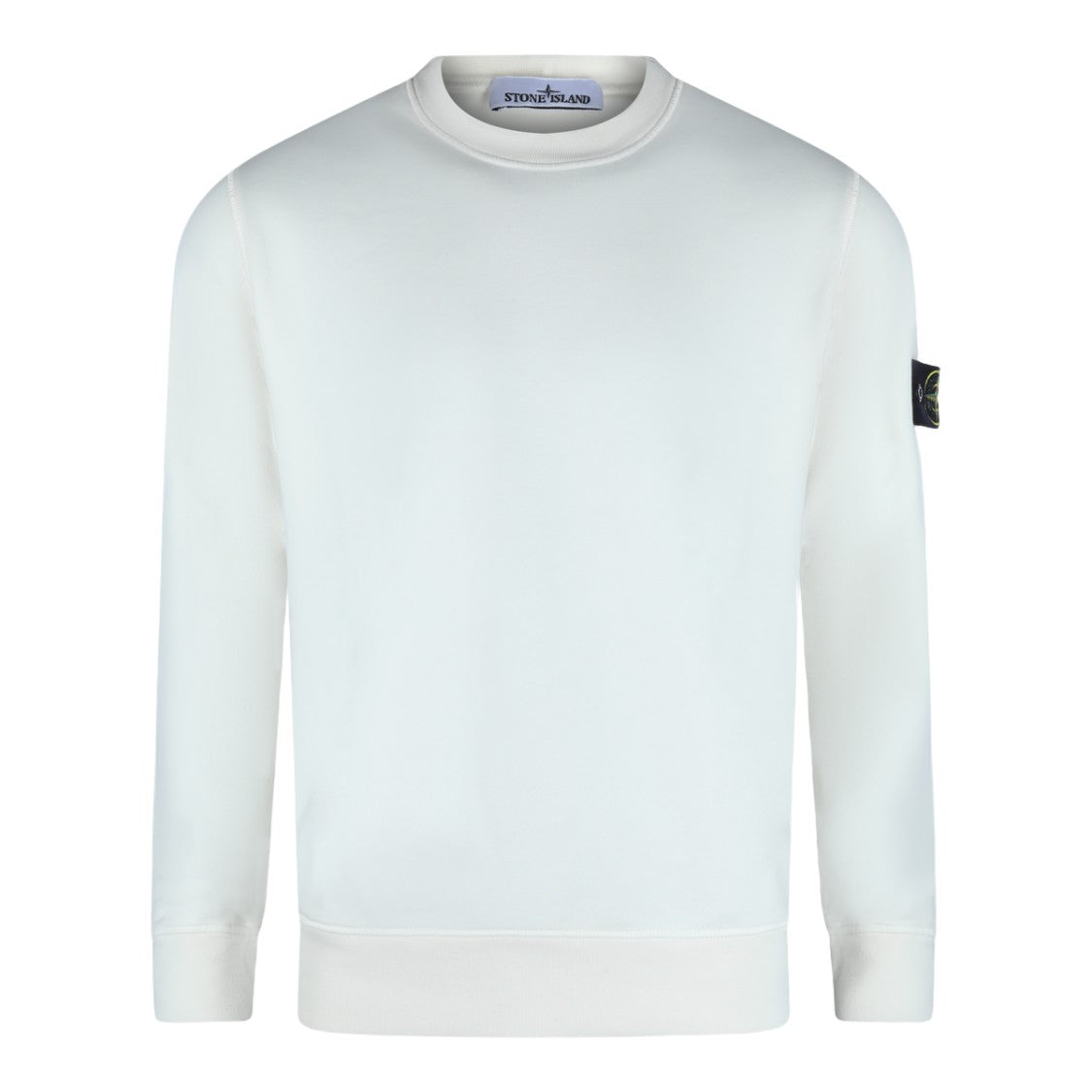 Stone Island White Crewneck Sweater With Ribbed Details