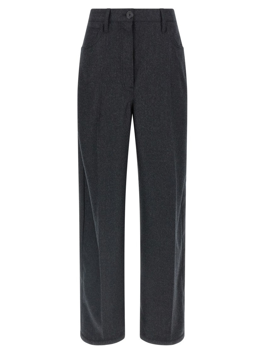 Prada Wide-Leg Wool Flannel Trousers With Stretched Pleat Detail