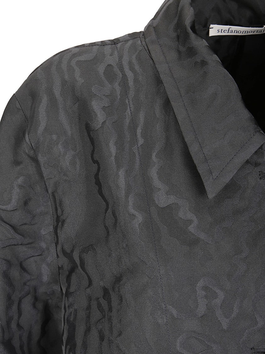 Stefano Mortari Lightweight Black Trench Coat With Embossed Pattern