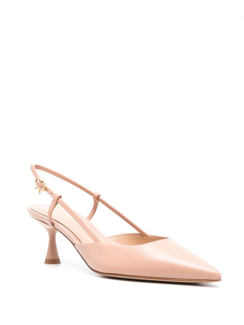 Gianvito Rossi Pointed Toe Calf Leather Kitten Slingbacks