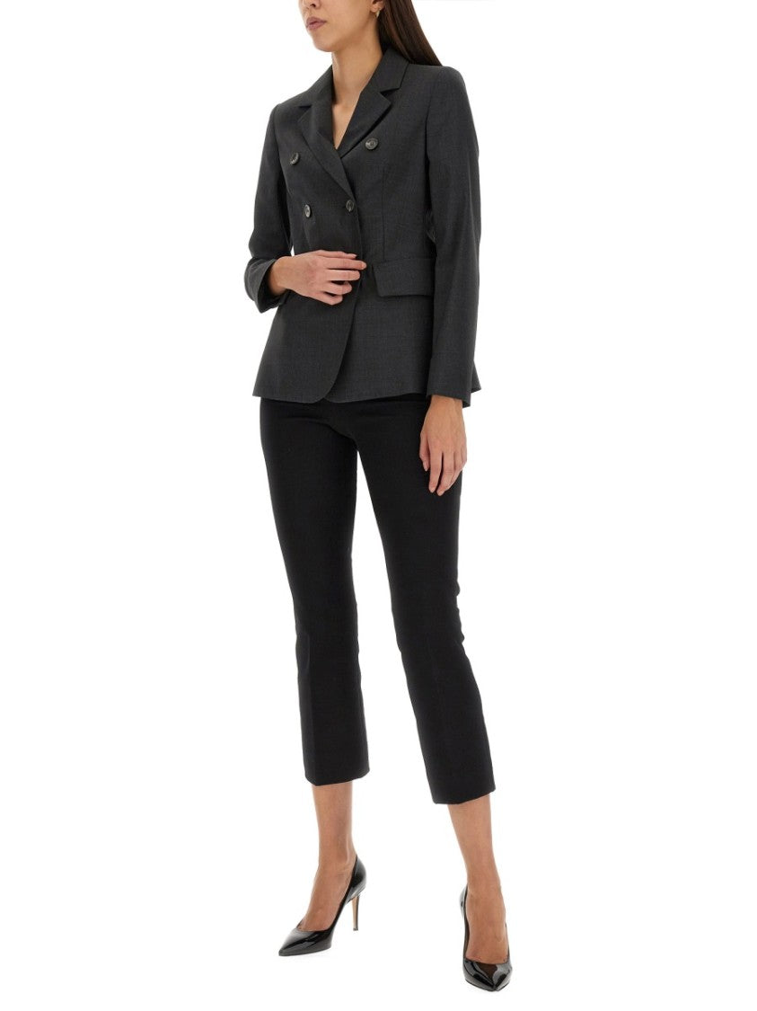Max Mara Double-Breasted Jacket With Notched Lapels In Virgin Wool