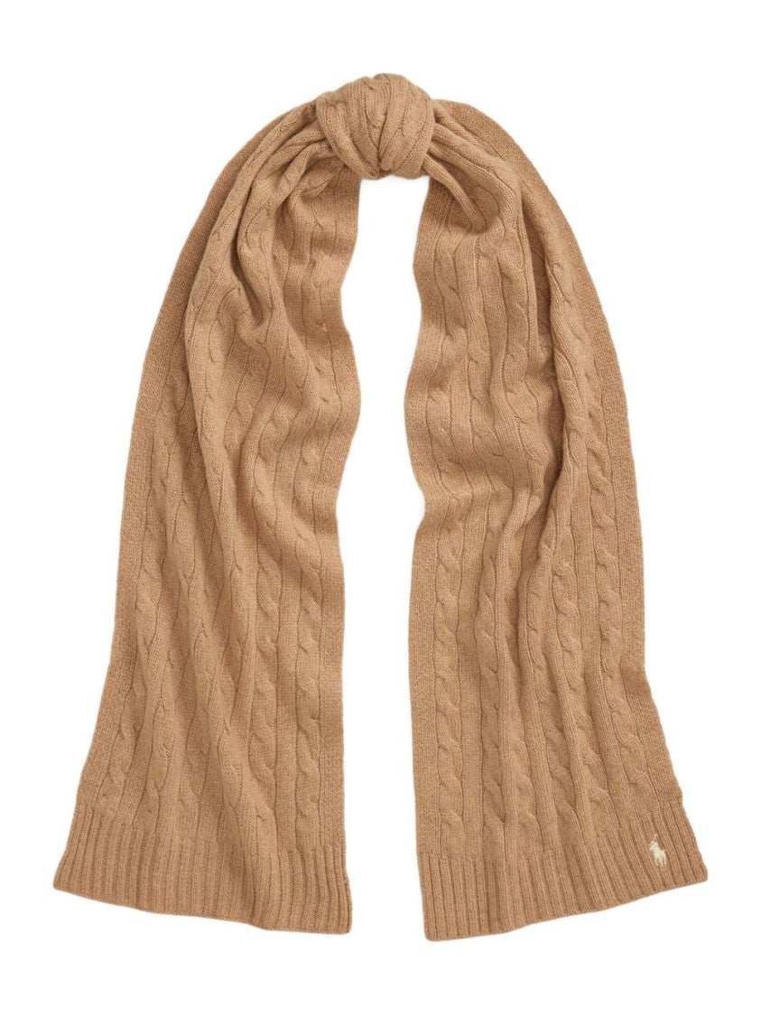Polo Ralph Lauren Cable-Knit Camel Scarf With Ribbed Edges