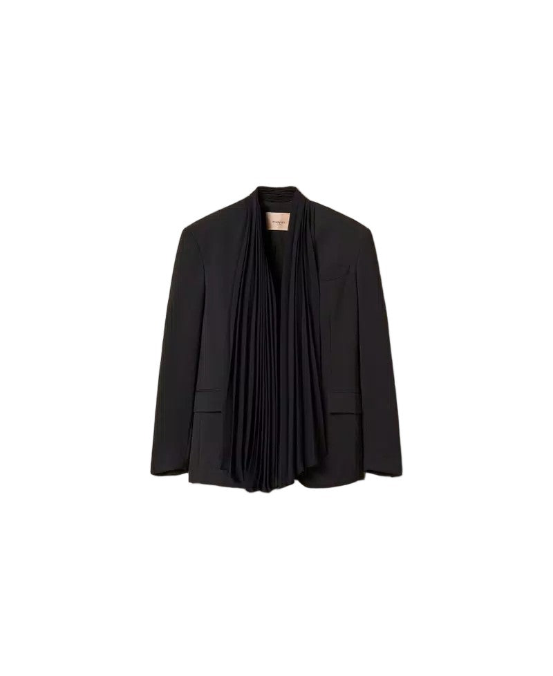 Twin-Set Crêpe Removable Pleated Scarf V-Neck Blazer