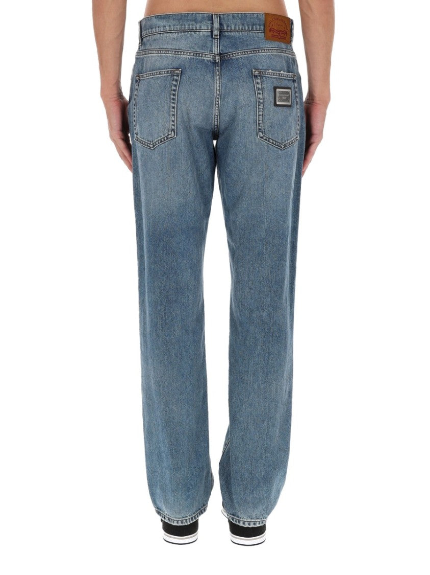 Dolce & Gabbana Faded Wash Cotton Straight-Leg Jeans
