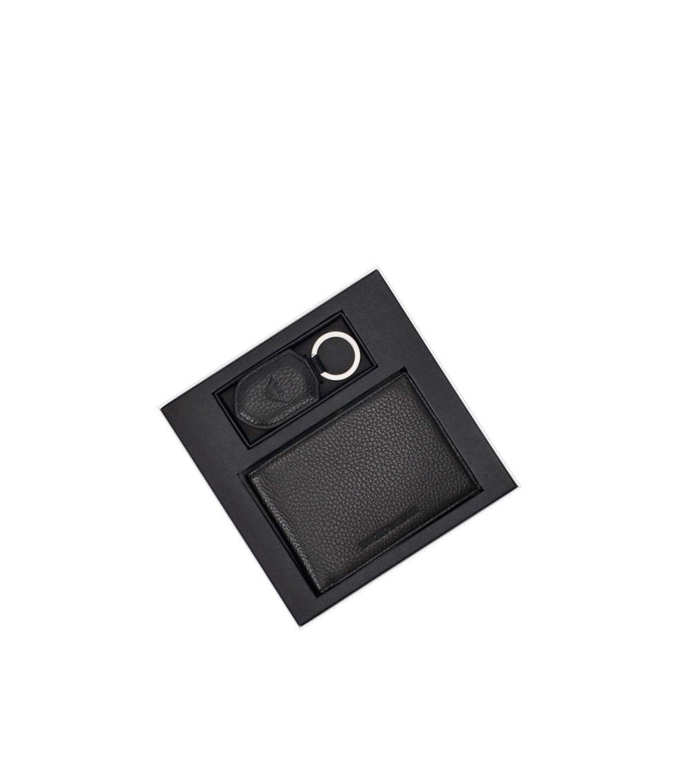 Emporio Armani Black Leather Wallet+Keychain Set