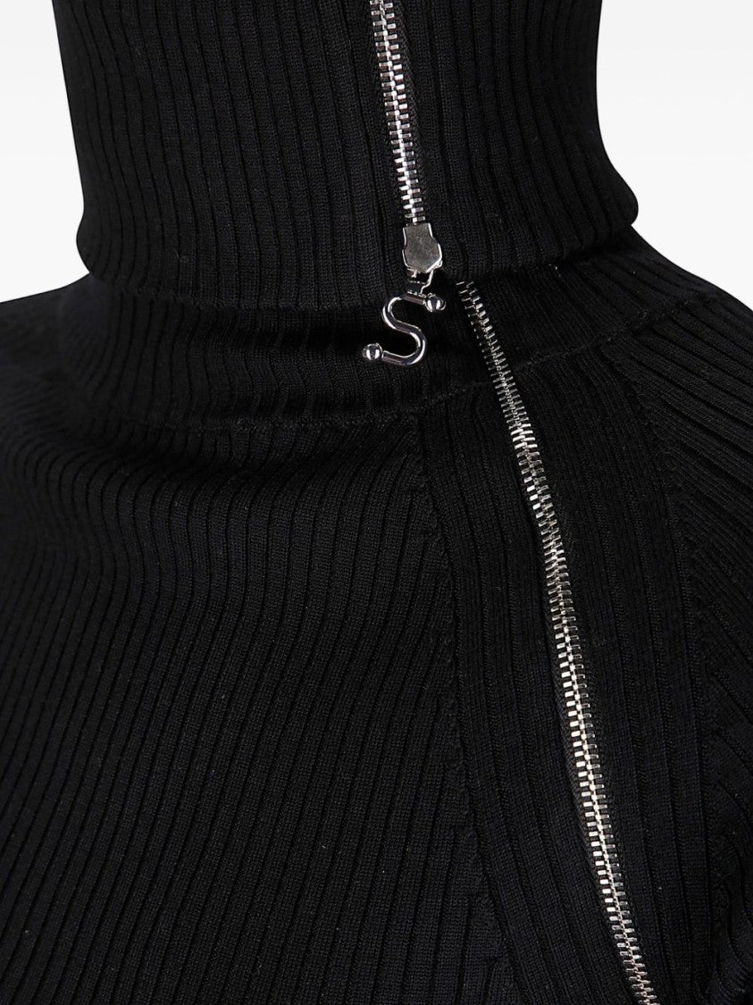 Sportmax Ribbed Turtleneck Sweater With Asymmetrical Zipper Detail